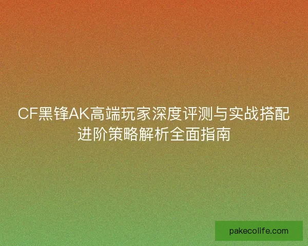 CF黑锋AK高端玩家深度评测与实战搭配进阶策略解析全面指南