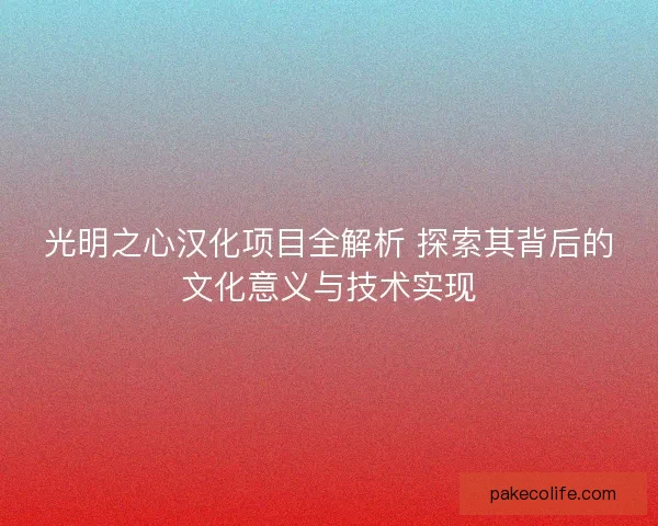 光明之心汉化项目全解析 探索其背后的文化意义与技术实现