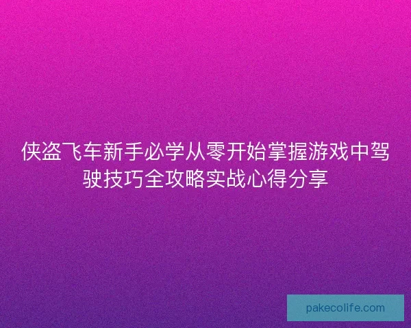 侠盗飞车新手必学从零开始掌握游戏中驾驶技巧全攻略实战心得分享